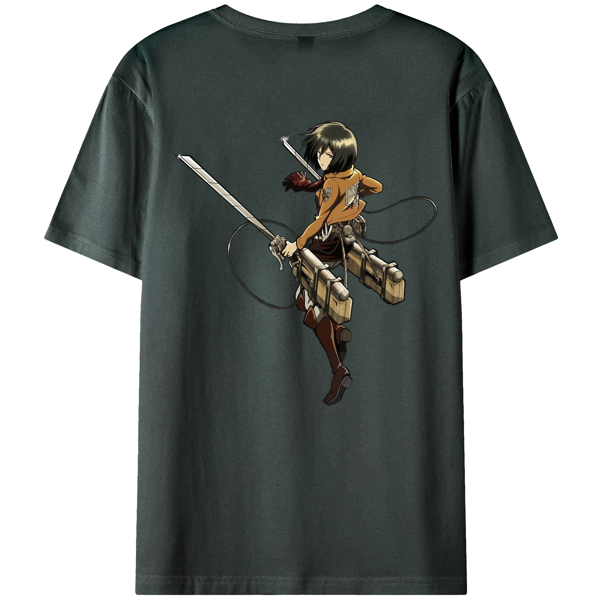 （画像用） 進撃の巨人 ミカサ·アッカーマン Attack on Titan Mikasa Ackerman 綿100％ メンズ半袖Tシャツ（バックプリント） 通気性